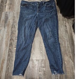 Womens Jeans Blue Distressed Frayed Hem Skinny Fit